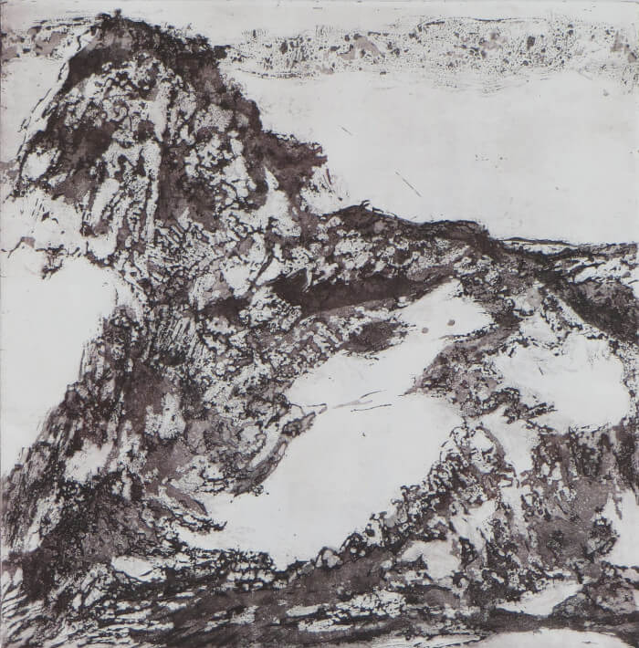 fossile céleste-gravure01-aquatinte au sucre sur zinc - 40 x 40 tirée du BFK rives 65 x 50-2009© Corinne Leforestier