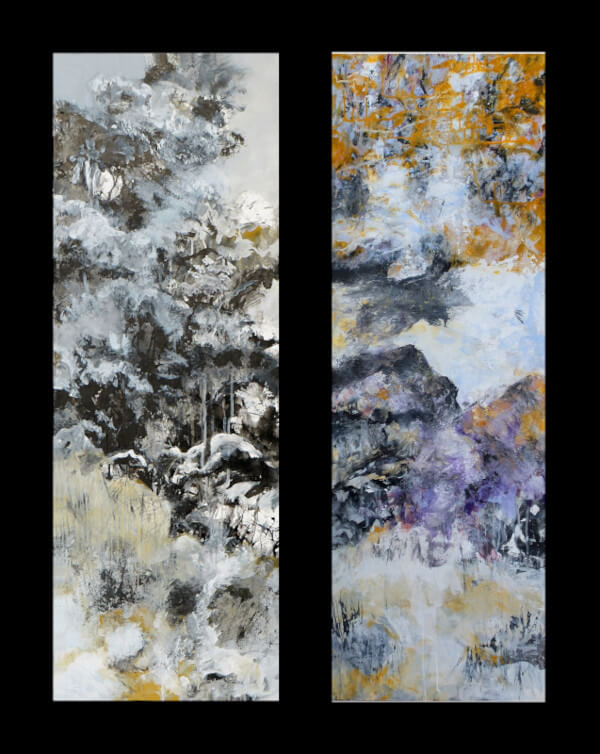 arbres et rochers - I et II-technique mixte sur toile -2 x 150 x 50 -2015© Corinne Leforestier
