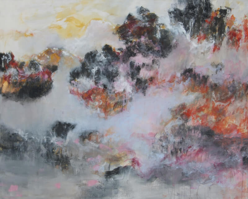 entre rochers et nuages-technique mixte sur toile -162 x 130 -2015© Corinne Leforestier