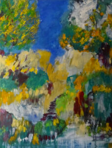 2024_peinture_en descendant vers les berges_technique mixte sur toile_116x89_corinne leforestier