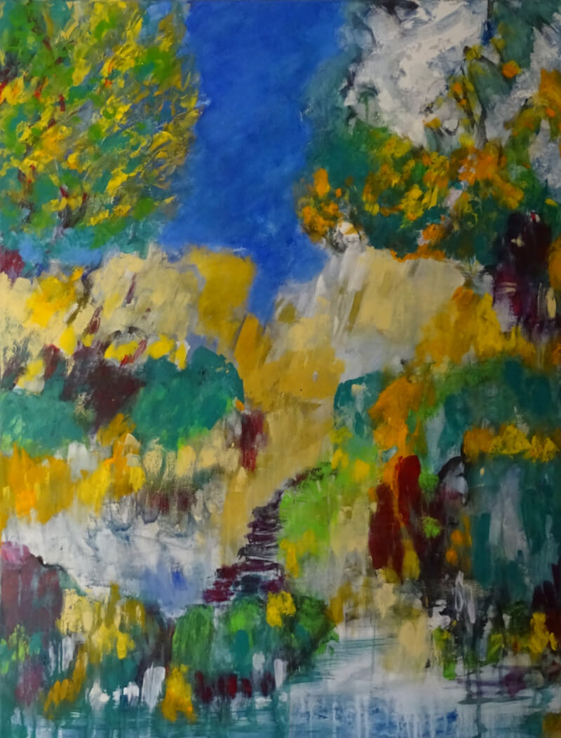 2024_peinture_en descendant vers les berges_technique mixte sur toile_116x89_corinne leforestier