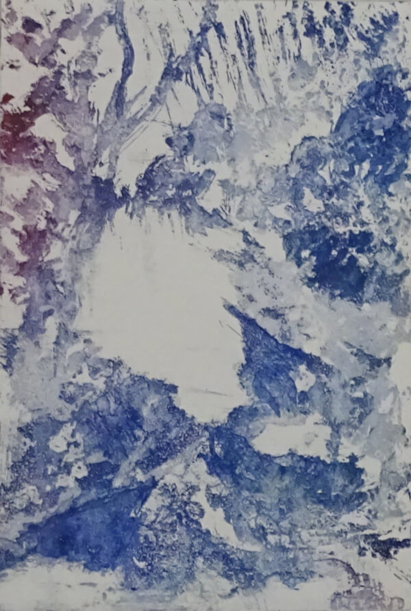2025_gravure_Au frais dans le ravin IV _30 x 20_ sur papier laurier 50 x 40_couleur_bleu